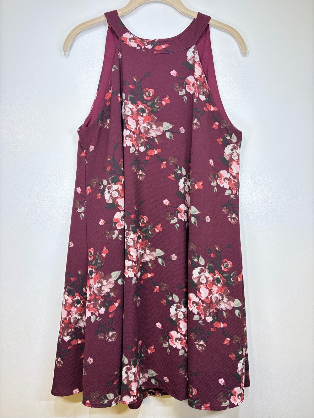 Altar’d State Burgundy Romantic Floral Swing Dress Wedding Date Night Large